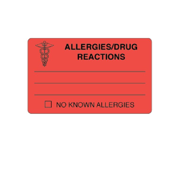 Allergies/Drug Reactions 2-7/16" x 4" Flr Red w/Black